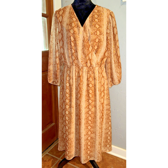 Lane Bryant Gold Midi Dress Snake Skin Corpcore Siren Office Date Night - Picture 1 of 11